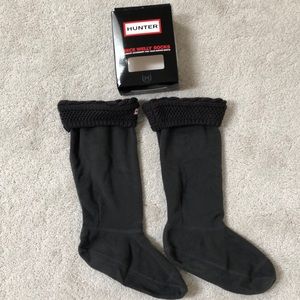 Hunter Moss Cable-Cuff Fleece Welly Socks Graphite